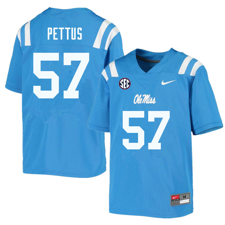 Micah Pettus Ole Miss Rebels NCAA Men's Powder Blue #57 Stitched Limited College Football Jersey YEZ2858II
